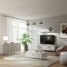 Zestaw mebli do salonu Chloe Biały [Wariant 1] (czarny uchwyt)