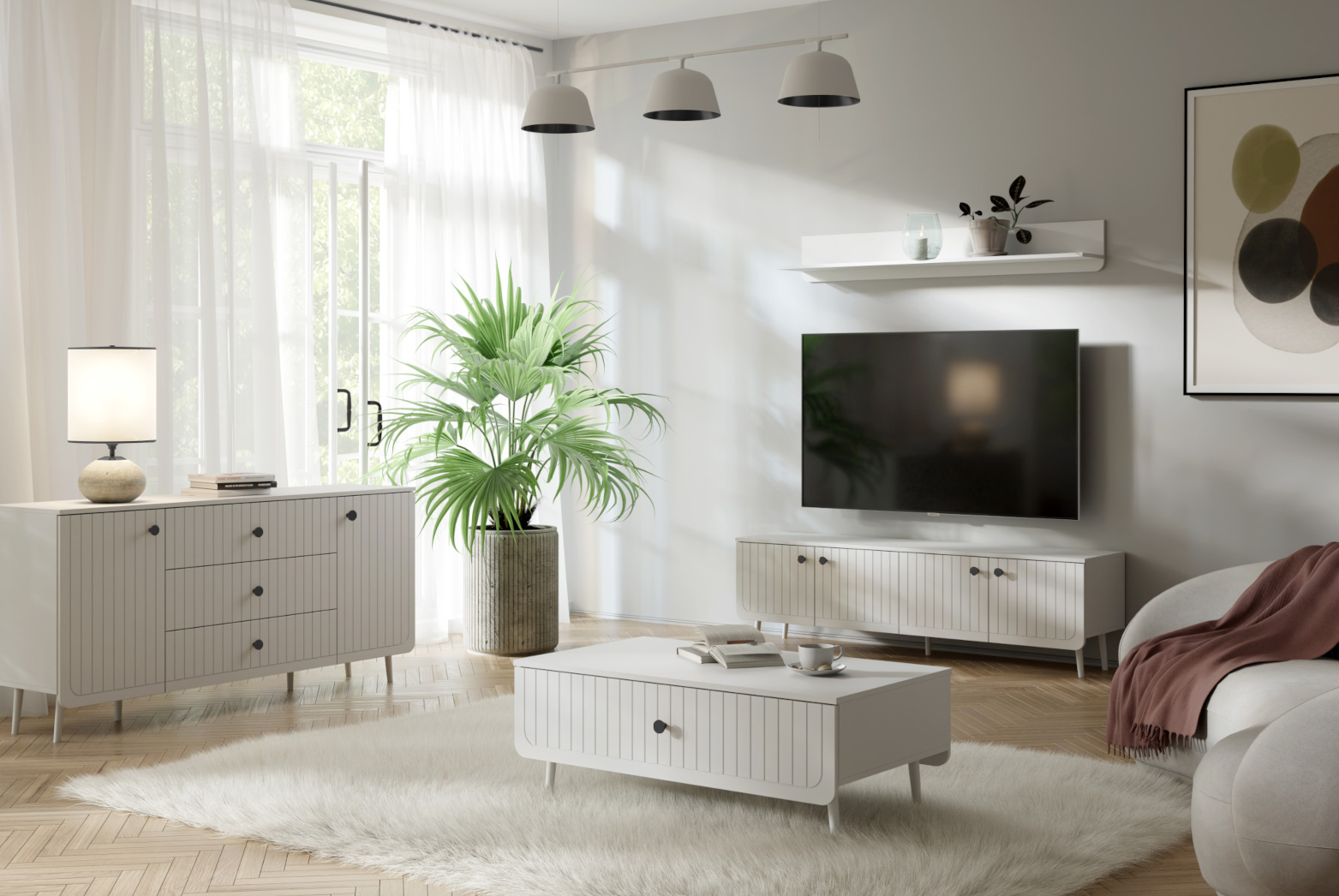 Uniwersalny zestaw do salonu w unikatowej bieli