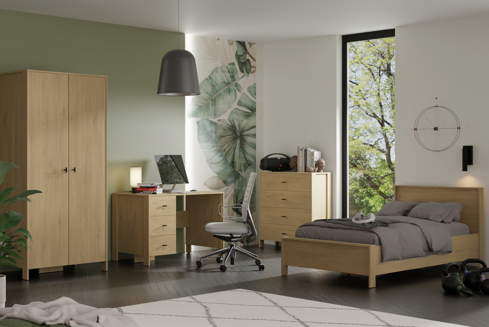 Młodzieżowa sypialnia w naturalnych tonach